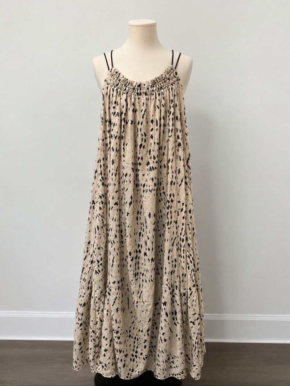 H&M Beige Maxi Dress with Black Speckle Print